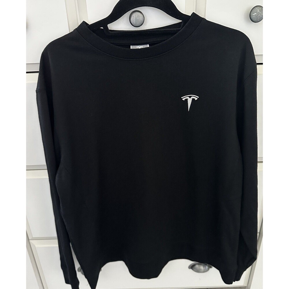 Official Tesla Unisex Black Crewneck Sweatshirt Embroidered Logo Large TSL7865BK